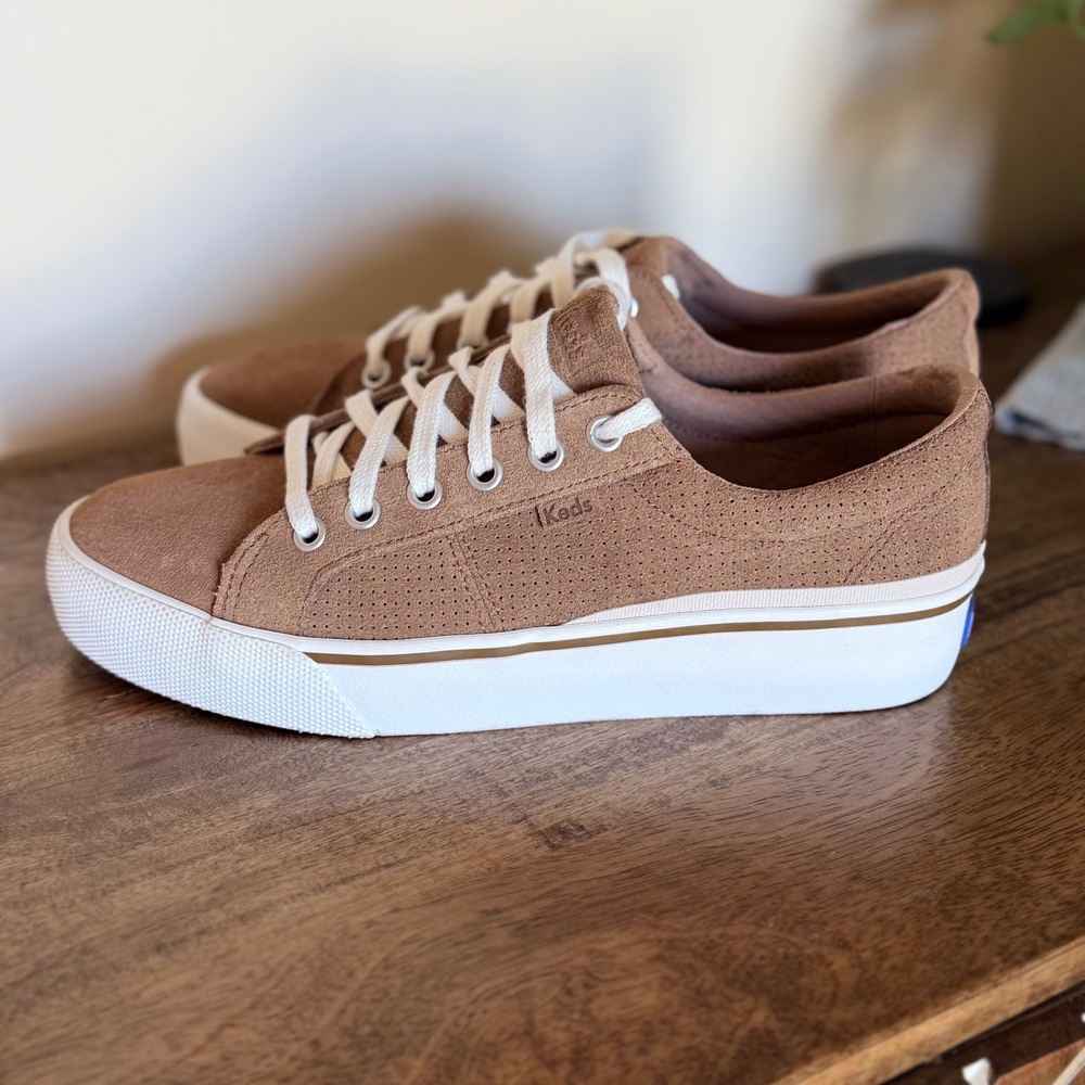 Keds Jump Kick Duo Women Size 8 Tan Suede Platform Sneaker Lace Up Casual Preppy - Picture 2 of 10